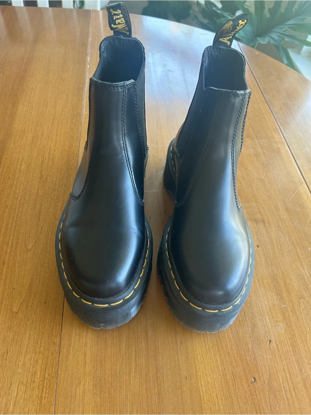 Dr. Martens Black Chelsea Platform Boots with Yellow Stitching